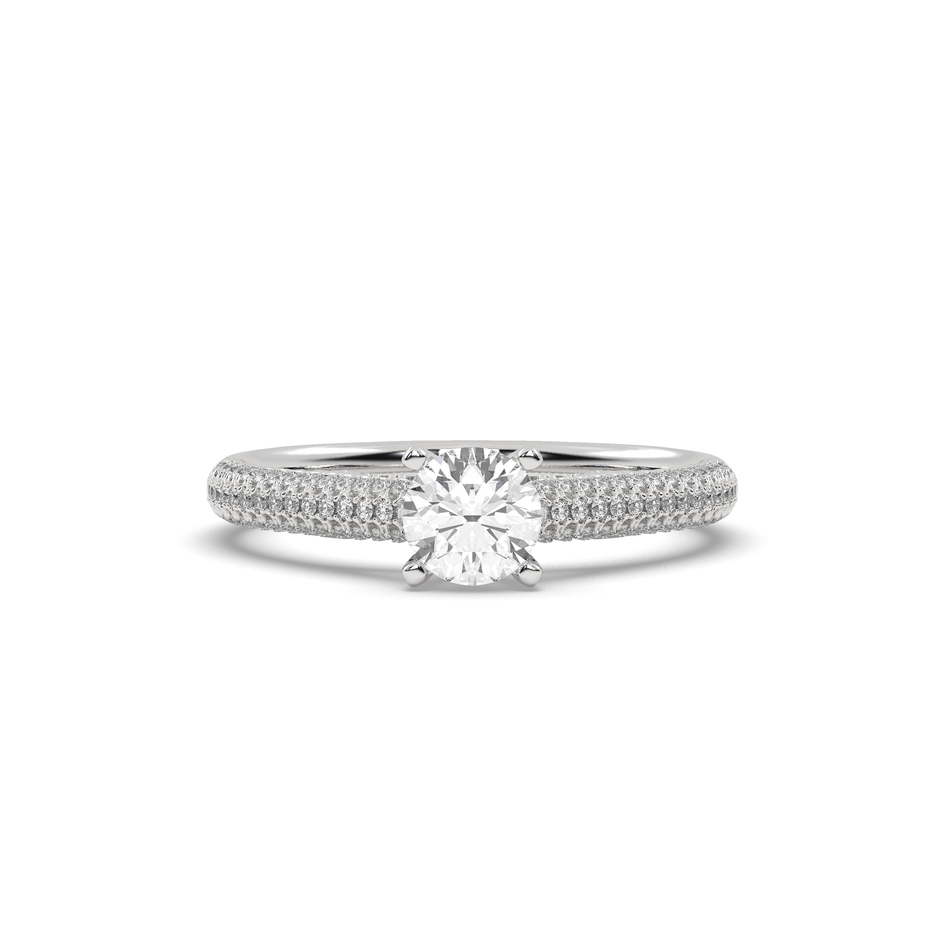 White Gold Studded 1.12 Carat Lab Grown Diamond Ring-E Color VS1 Clarity.